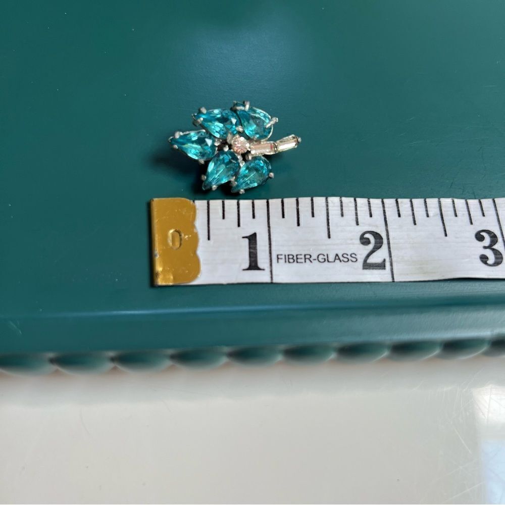 Vintage 3 Piece MCM 1950s 1960s Atomic Era Aqua Pink Crystal Brooch Pins Lot - Picture 9 of 9